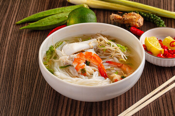 Vietnamese soup Pho with seafood