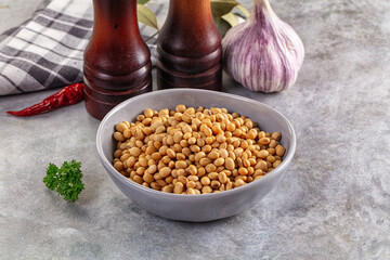 Raw dry soya beans heap