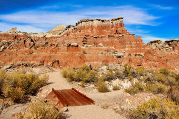 Beautiful Red Layers in Hoodoos on the Trail in Gooseberry Badlands Recreation Area in Wyoming in the Fall.
