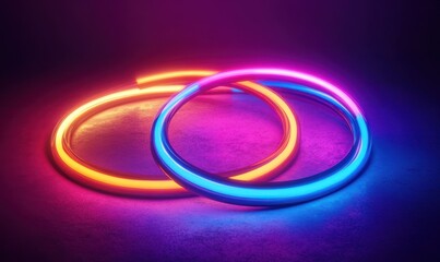 Vibrant abstract neon light trails forming dynamic swirling patterns, high-contrast futuristic design, soft glowing effect creating depth, clean modern style, wide view,
