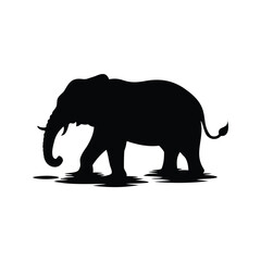 Majestic elephant silhouette walking slowly in shadows, a timeless wildlife artwork, elephant bathing in river silhouette vector illustration