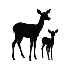 Fototapeta premium Elegant Silhouette of a Deer and Fawn Standing Together in Harmony, fawn standing beside doe silhouette vector illustration