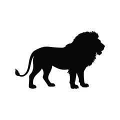 Lion Silhouette Portrait, a powerful and majestic animal in black and white, lion facing forward silhouette vector illustration