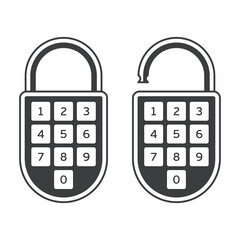 Icon of a coded padlock in open and closed states, showing a numeric combination lock. Great for security, password protection, or encryption visuals.