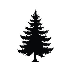 Obraz premium Silhouette of a fir tree isolated on a white background illustration, pine tree in forest landscape silhouette vector illustration
