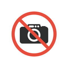 Icon showing a camera crossed out by a red prohibition circle, indicating photography is not allowed. A clear, minimal design symbolizing restricted photo policy.