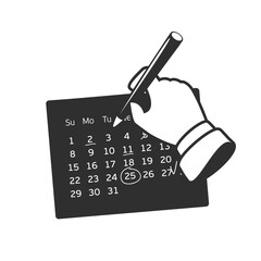 Hand with pencil mark calendar. Week started on Sunday. Important event. Flat style concept for web banners, web sites, printed materials, infographics.
