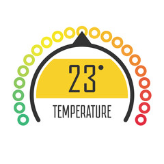 Round temperature gauge, isolated on white background. Colored measuring semicircle scale in flat style. Template of circle barometer or indicator.