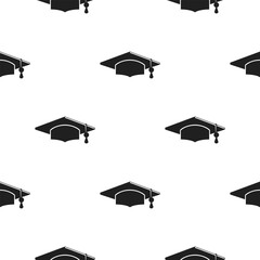 Seamless pattern of black graduation caps on a white background. Perfect for academic designs, school events, graduation invitations, and education-themed projects.