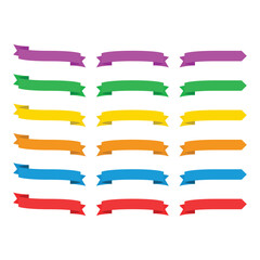 A set of colorful decorative ribbons in various designs, perfect for banners, labels, badges, or announcements. Versatile elements for creative graphic design.