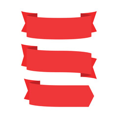A set of bold, red decorative ribbons with various shapes, perfect for banners, labels, awards, or graphic design. Versatile and eye-catching elements for creative projects.