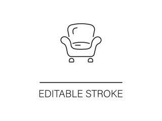 Elegant armchair outline with editable stroke for customizable designs, perfect for minimalist interiors and modern furniture concepts.