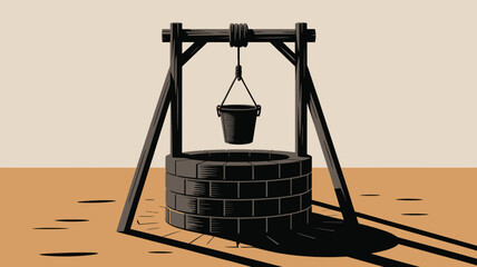 Mysterious wishing well drawing with dark shadows and vintage feel evokes rustic charm and storytelling possibilities for creative projects today