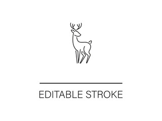 Elegant, editable stroke deer icon for winter holiday designs and nature-themed branding projects, perfect for logo design and simple illustrations.