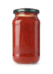 Jar of tomato sauce isolated on white