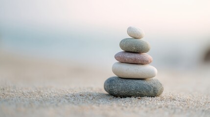 stacked zen stones on the beach