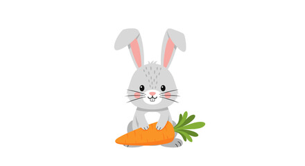 Fototapeta premium Cute bunny rabbit holding carrot illustration for easter spring design and children's book character design