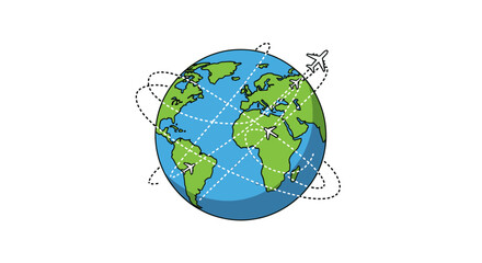 Global travel destinations and routes world map with airplanes international flights and tourism concept