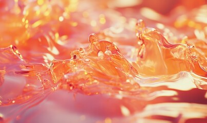 Vibrant splash of pink and orange ink suspended in water, dynamic fluid motion and glowing tones creating a dreamy abstract art concept, energetic design,