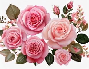 assorted pink roses on transparent background flatlay top view of rose flowers floral graphic resources created with generative ai
