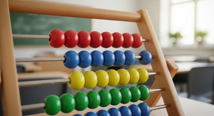 Colorful abacus in a classroom setting