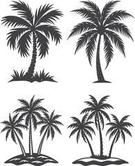 Palm tree silhouettes on a tropical beach at sunset, isolated vector illustration of summer nature
