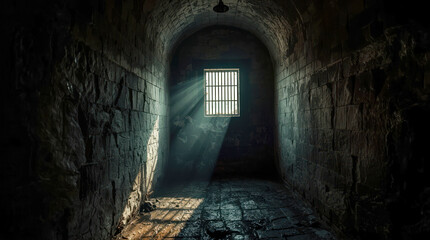 Obraz premium Rays of light shining into the old cellar