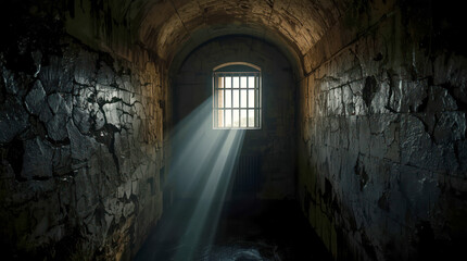 Obraz premium Rays of light shining into the old cellar