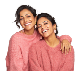 PNG Joyful sisters in pink sweaters