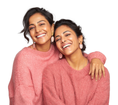 PNG Joyful sisters in pink sweaters