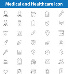 medical and healthcare icon set in a clean and modern line style for design concepts

