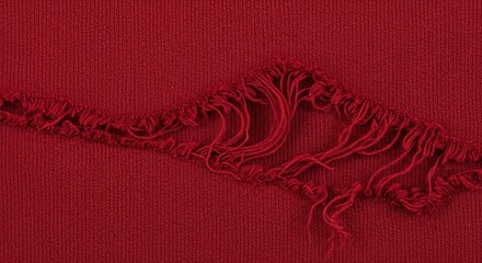 Close-up of torn red fabric with frayed edges