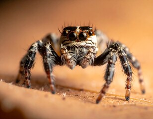 Close-up view of a small, hairy spider with eight eyes