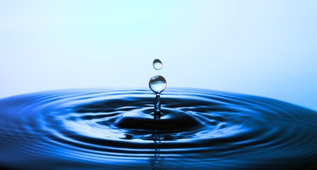 A clean blue water drop splash creating a clear ripple and  circular waves