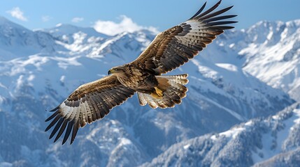 Golden Eagle in Flight over Mountains