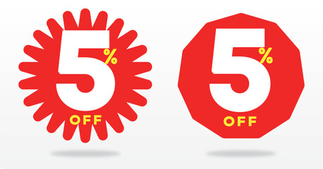 5% off, sale, sticker, payment, value, emblem, purchase, offer, discount, business, advertising, tag, banner, label, price, promotion, discount. Poster, icon, set, vector