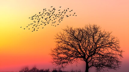 Obraz premium Tranquil nature scene with tree silhouettes high resolution picture