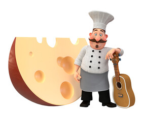 3d illustration cook with cheese play guitar