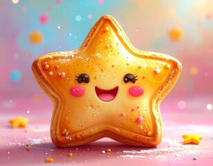 Cute, smiling cartoon star with rosy cheeks and a happy expression