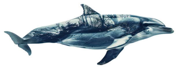 PNG Dolphin with Under the ocean exposure animal double.