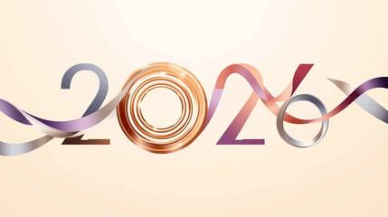 Happy New Year 2026 Ribbon Loops Vector Design. A creative Happy New Year 2026 design where the numerals are formed from a continuous ribbon of intertwined loops and spirals. 