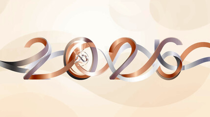 Happy New Year 2026 Ribbon Loops Vector Design. A creative Happy New Year 2026 design where the numerals are formed from a continuous ribbon of intertwined loops and spirals. 
