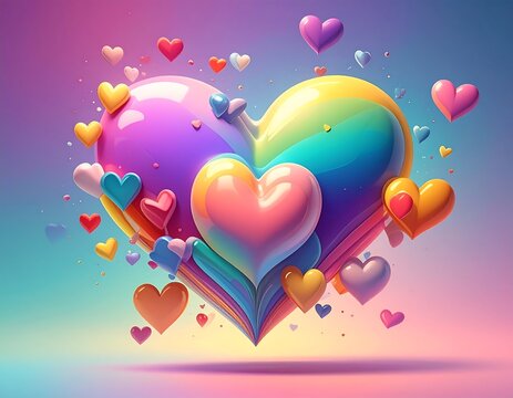 Colorful heart composition with numerous small hearts