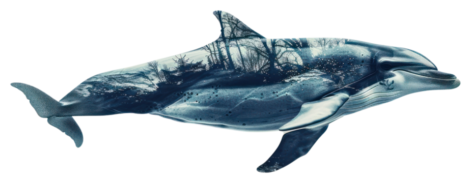 PNG Dolphin with Under the ocean exposure animal double.