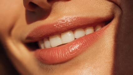 Naklejka premium Close-up Labial Feminino com Brilho do Sol e Alegria Autêntica