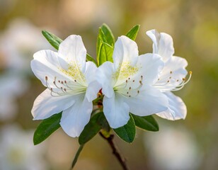 Close-up view of delicate white flowers with yellow centers and green leaves
