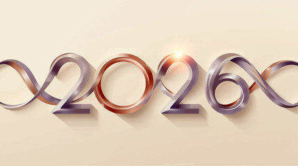 Intertwined Ribbon Loops and spirals Forming 2026 Happy New Year Vector