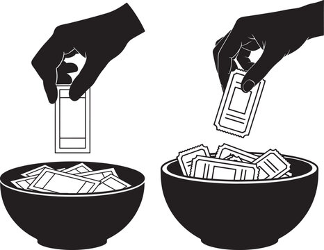 Hand drawing slips of paper from a bowl for a raffle or lottery