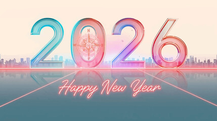 Serene Reflective 2026 Happy New Year Vector with Vibrant Gradient Sky