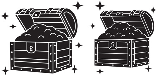 Two open treasure chests overflowing with gold coins and sparkles